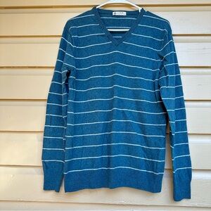J.Crew Men’s V-Neck Sweater | Blue Striped | Size Small
 Cashmere Cotton
